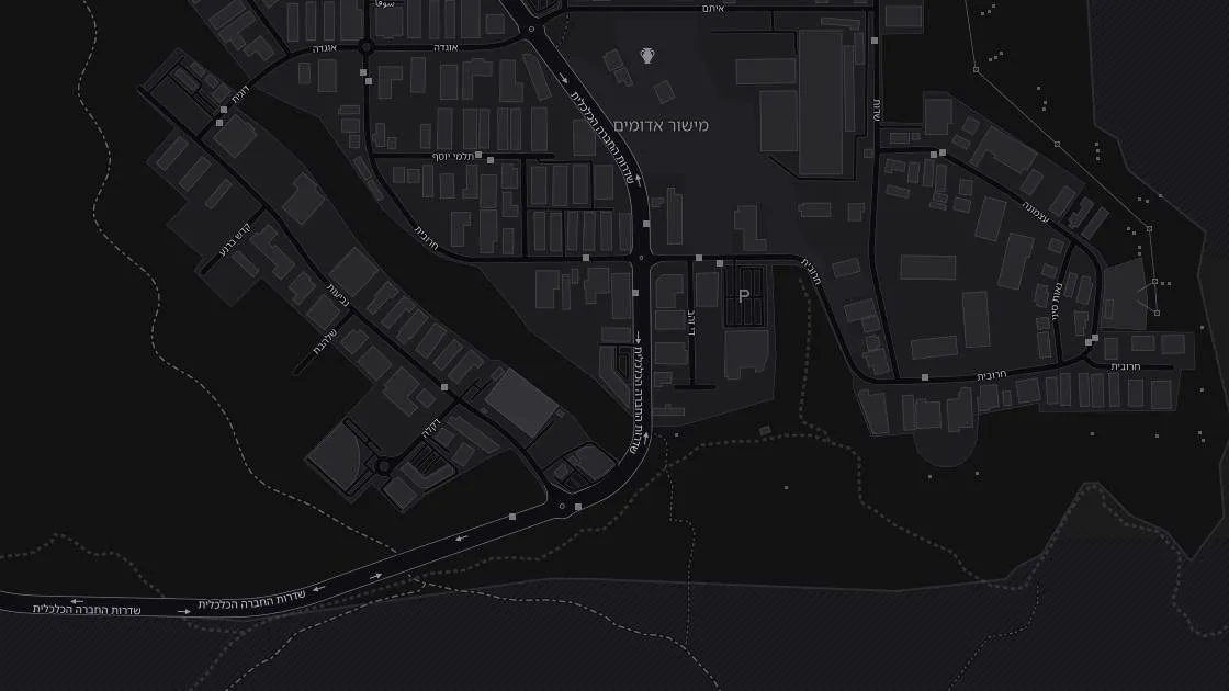 Map of Mishor Adumim with the garage marked at 58 HaHevra HaKalkalit Boulevard